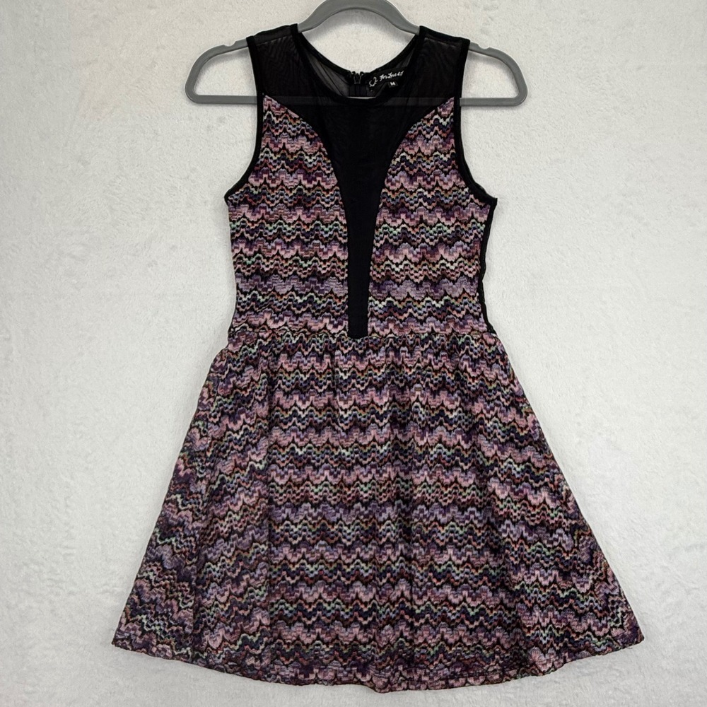 For Love & Lemons Dress M Multi Color Knit Fit Flare Mesh Panel Sleeveless READ